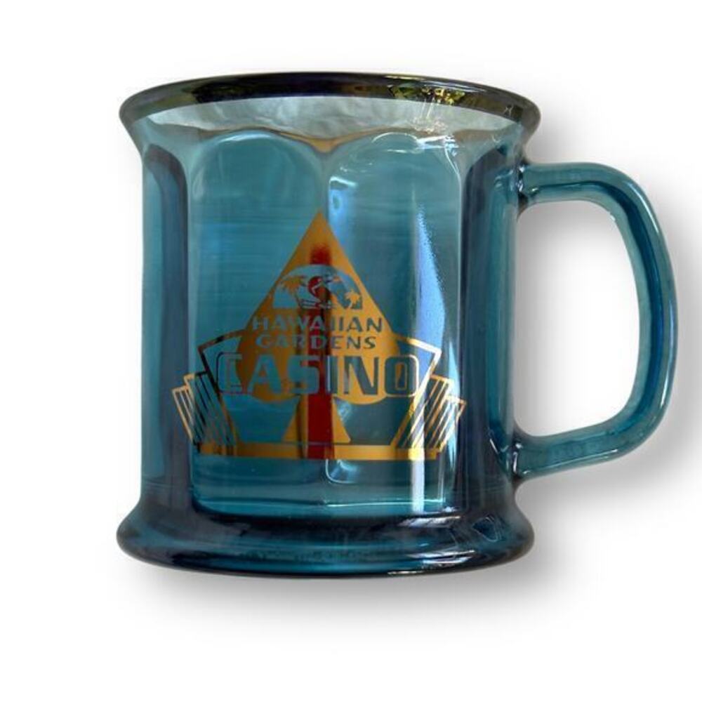 VNTG Hawaiian Gardens Casino California Gold Logo Glass Coffee Mug Cobalt Blue